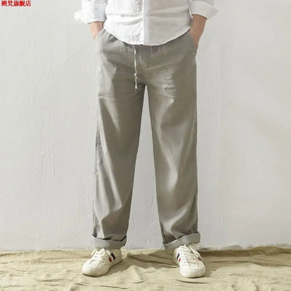 Men's Linen Pants With Wide Leg And Loose Fit With Drawstring Waist For Lightweight Breathable Comfort