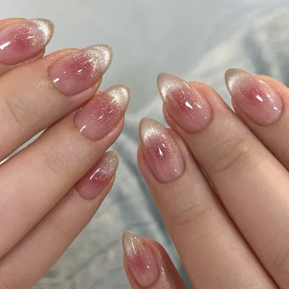 24pcs French Almond Press on Nails Simple False Nails Wearable Stick-on Nail Fake Nails Uñas Postizas Mujer Накладные Ногти 네일팁