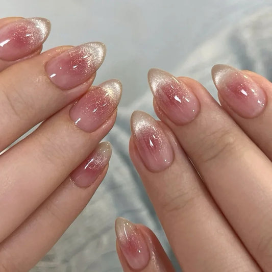 24pcs French Almond Press on Nails Simple False Nails Wearable Stick-on Nail Fake Nails Uñas Postizas Mujer Накладные Ногти 네일팁