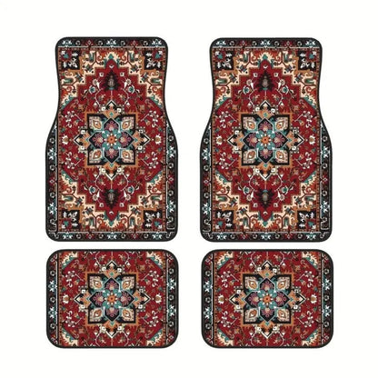 4Pcs Bohemian Car Floor Mats Rubber Back Heavy Duty Persian Carpet Car Decoration Dirty Resistant Car Floor Protector Rugs