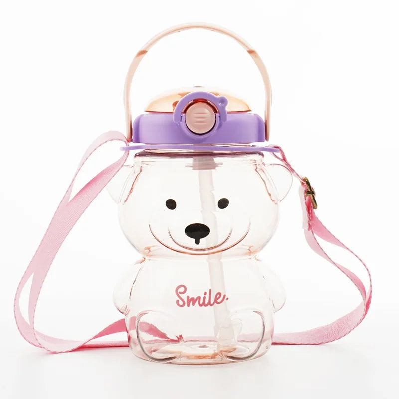 Insulated Teddy Bear Water Bottle 1000ml With Straw And Strap