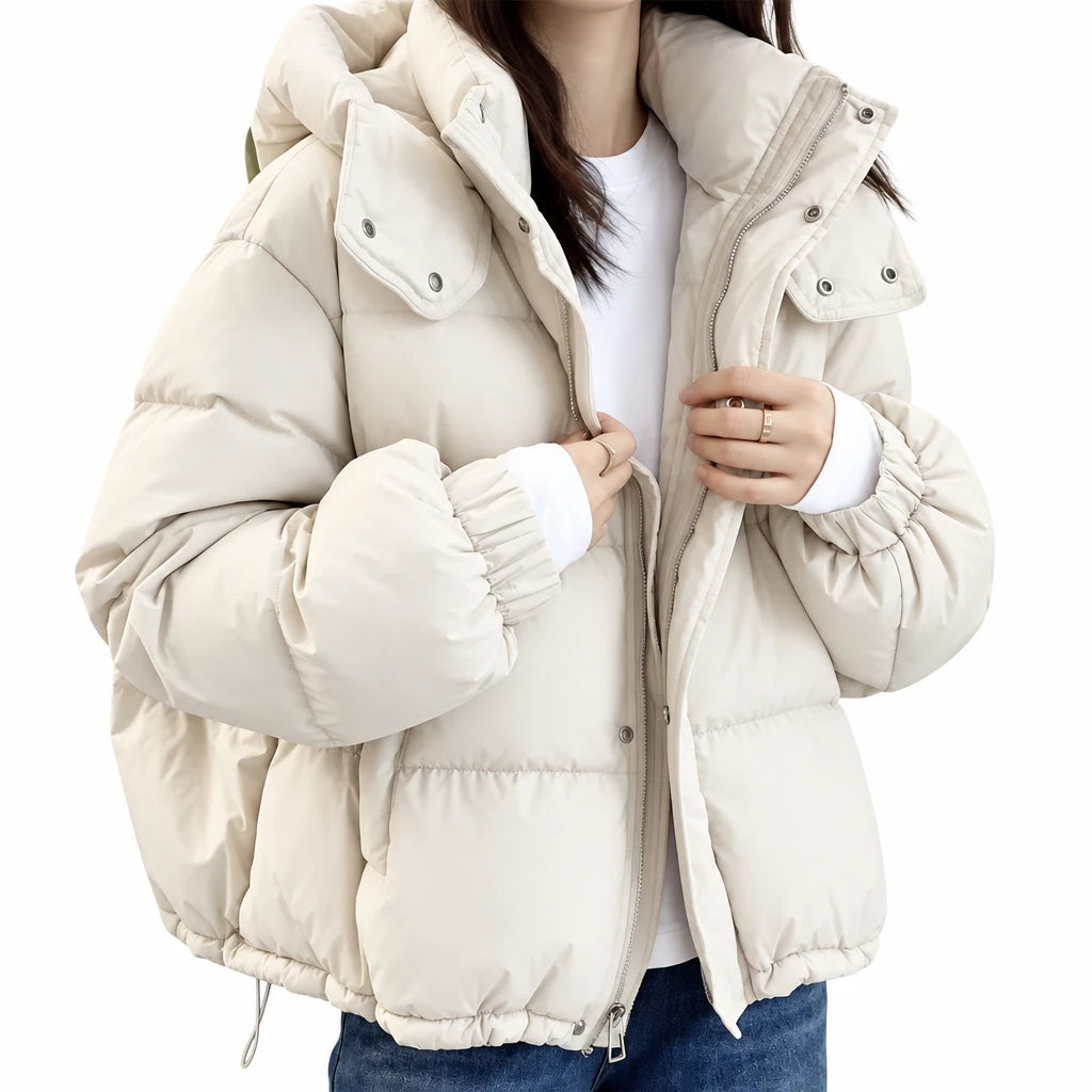 Women's hooded padded jacket with zip and pockets