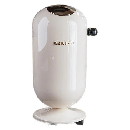 Off-white rounded waste bin on a base, with gold lettering reading "A&KING" on the front.