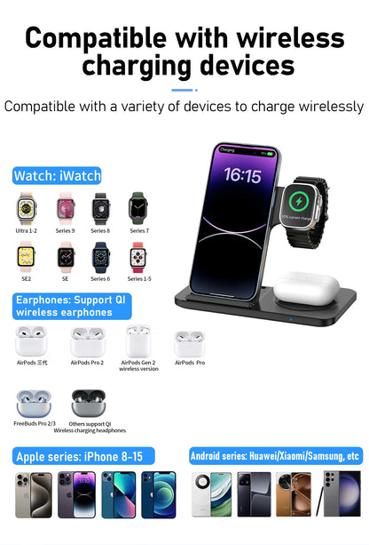 Foldable Wireless Dock for Smartphones and Earbuds 3-in-1