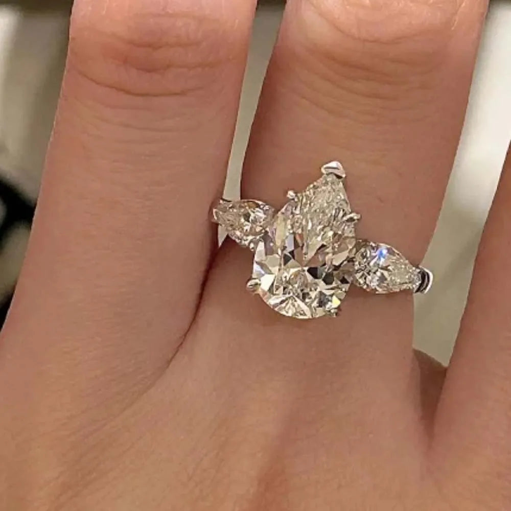 Pear-Cut Moissanite Ring in 18K Gold Plated Sterling Silver with Prong