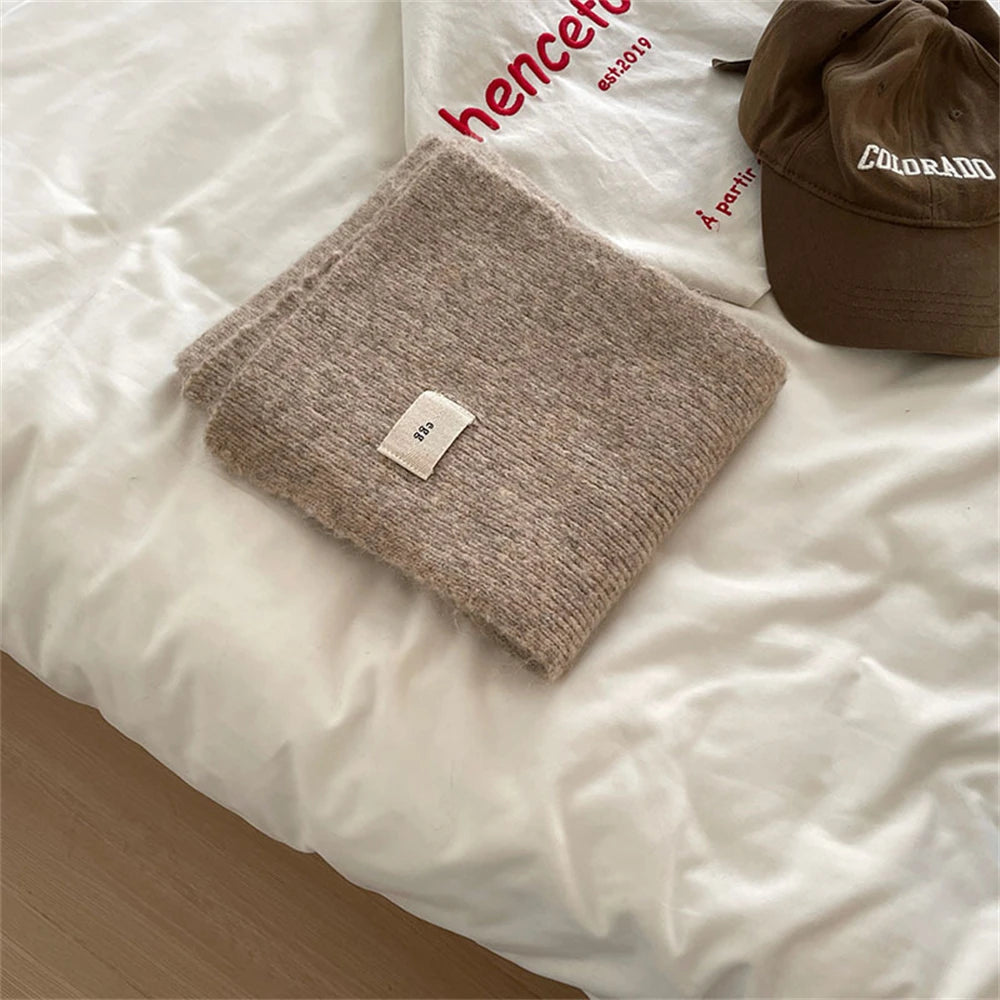 Winter New Woolen Knitted Solid Color Scarf Female Versatile Cold-proof Shawl Women's Thickened Warm Scarves Apparel Accessories