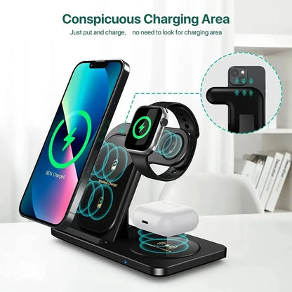 Wireless 3-In-1 Charging Stand with Fast Charge for Smartphone Smartwatch and True Wireless Earbuds