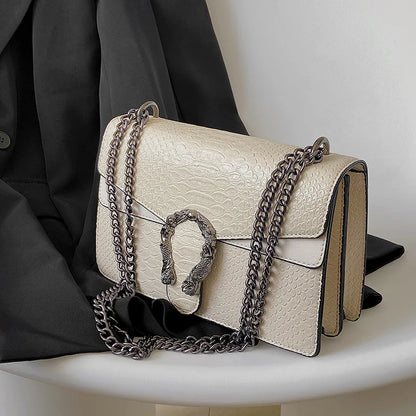 Retro Crossbody Bag with Snake Pattern Square Silhouette for Women