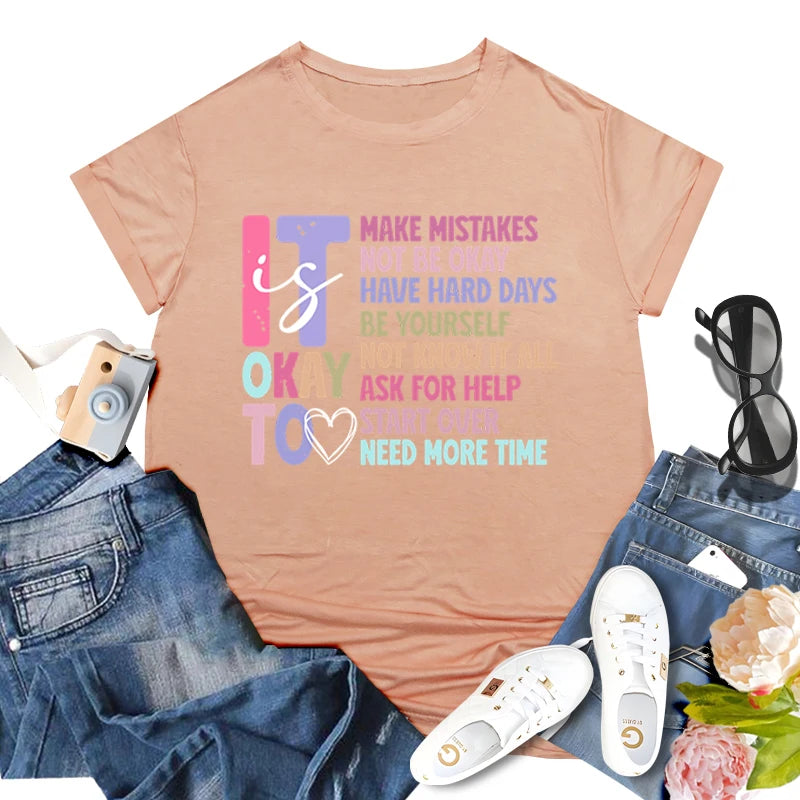 Retro It's Okay To Make Mistakes T-shirt Mental Health Motivational Shirt Special Education Teacher Vintage Short Sleeve T-shirt