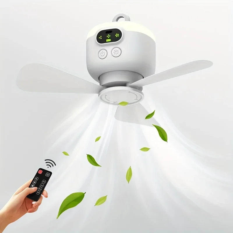 Portable USB Rechargeable Mini Fan With Light For Camping And Dorms