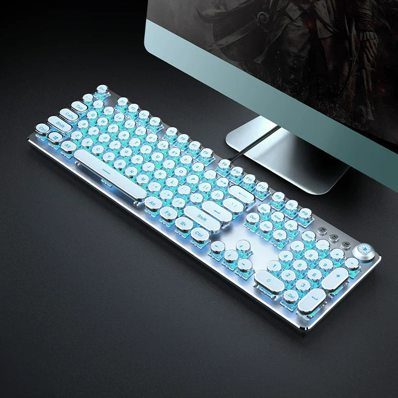 Retro typewriter mechanical gaming keyboard with RGB crystal keycaps