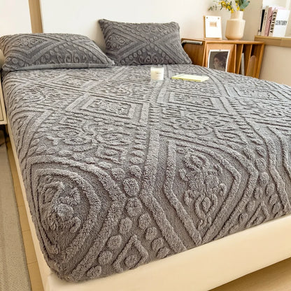 Floral Fitted Sheet with 3D Embroidery and Non Slip Deep Pockets