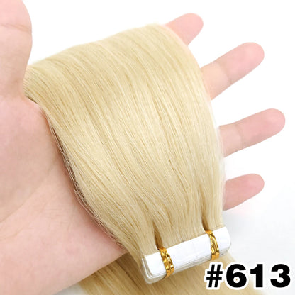 Straight Hair Extensions with Tape In Remy Hair Skin Weft
