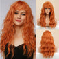 Brown Wavy Wigs for Women with Bangs Long Natural Synthetic Hair Wig Daily Cosplay Heat Resistant