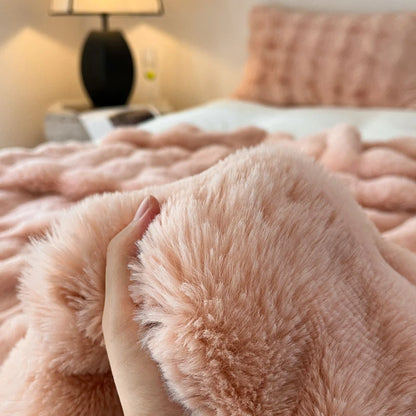 Luxury Faux Fur Rabbit Fur Thickened Blanket, Winter Soft Blanket Throw for Home Bed Sofa Cover 100X150cm 150X200cm 200X230cm