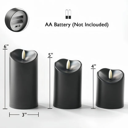 Black 3D Wick Flameless LED Pillar Candles with Remote and Timer