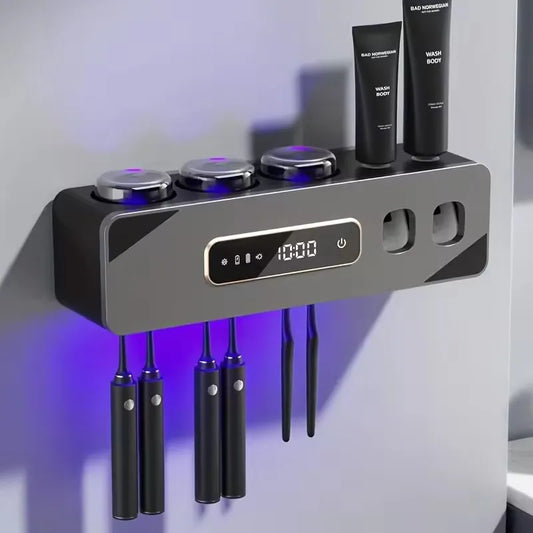 Smart UV Sanitizing Toothbrush Holder – Wall-Mounted Organizer with Automatic Toothpaste Dispenser, USB Charging, No-Drill Installation, Lithium Battery