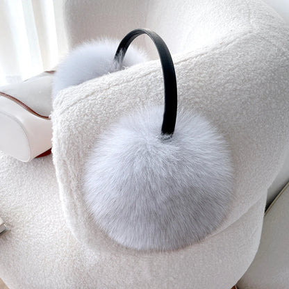 Winter Women Warm Real Fox Fur Earmuffs Girl's Earlap Ultra Large Ladies Plush Earmuff Luxury Ladies Fox Fur Earmuffs