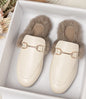 Womens Luxury Metal Chain Fur Mules