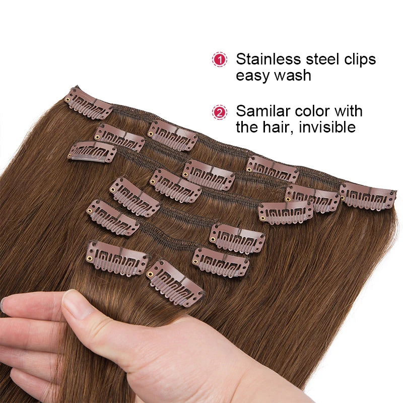 Clip In Hair Extensions 7 Pieces Human Hair 22inch #99J Burgundy Red For Bold & Vibrant Style
