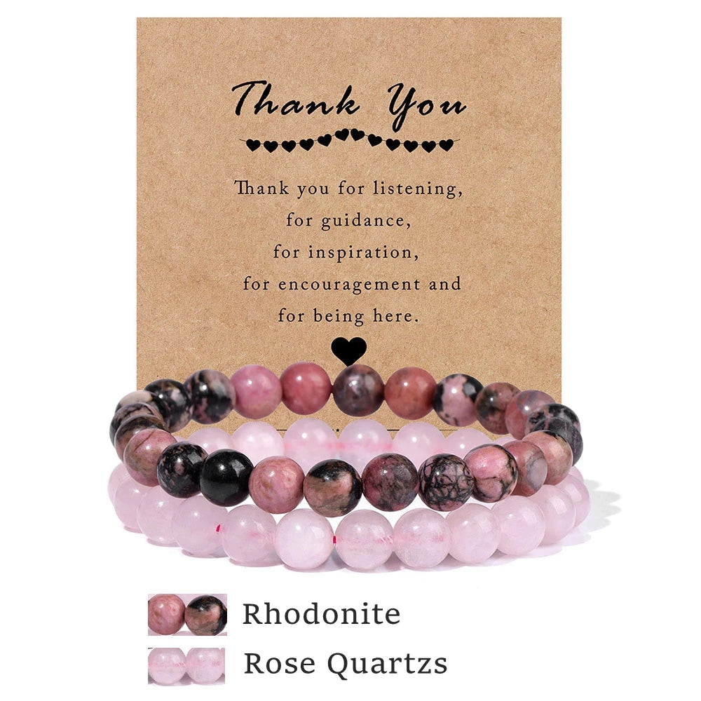 Beachwear Style Bracelet Set for Couples with Natural Amethyst Cat Eye Beads and Gift Card