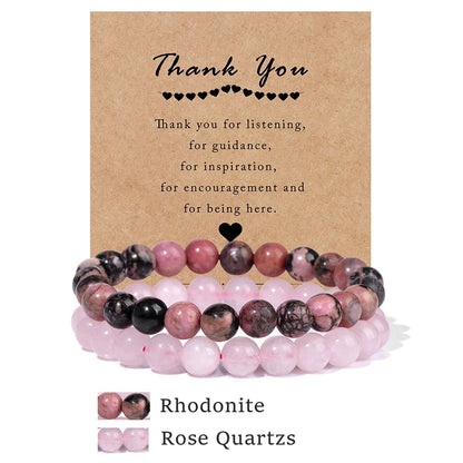 Beachwear Style Bracelet Set for Couples with Natural Amethyst Cat Eye Beads and Gift Card