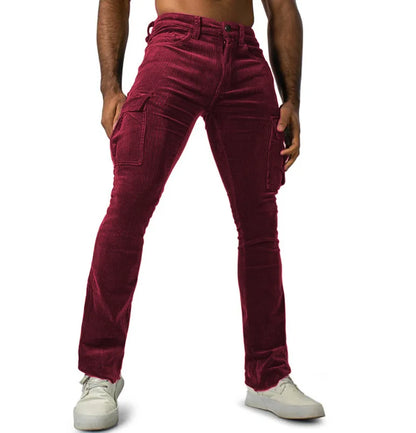 Men's Stretch Work Pants with Multiple Pockets Slim Fit Running Pants, Corduroy Casual Pants Breathable Street Style and Warm