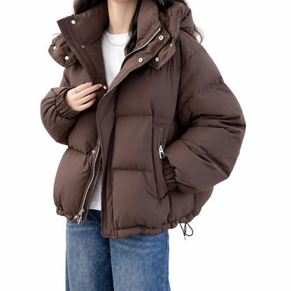 Women's hooded padded jacket with zip and pockets