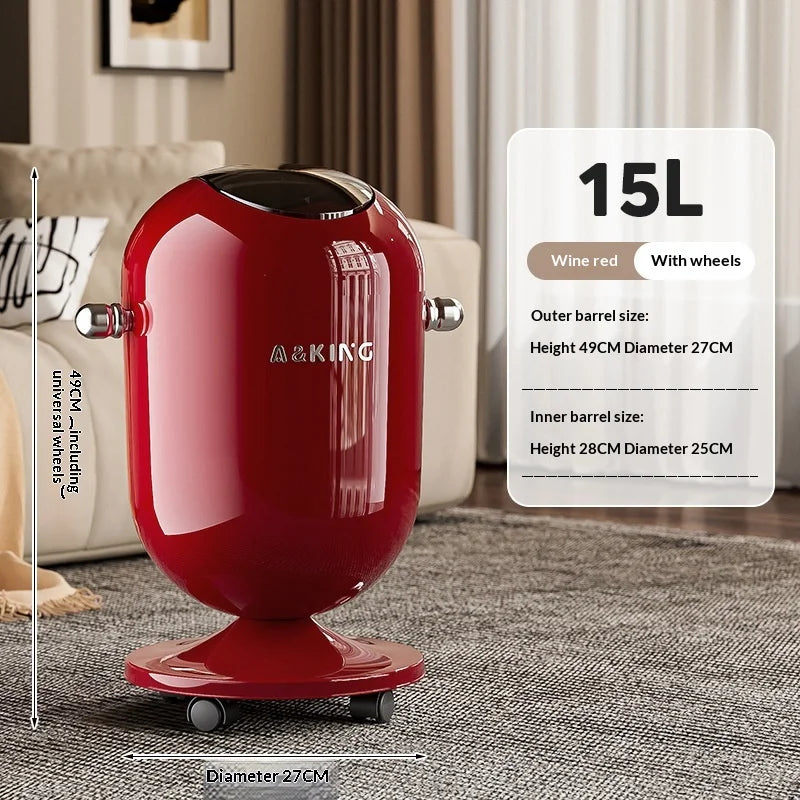 Retro capsule trash can with chrome handles and wheels