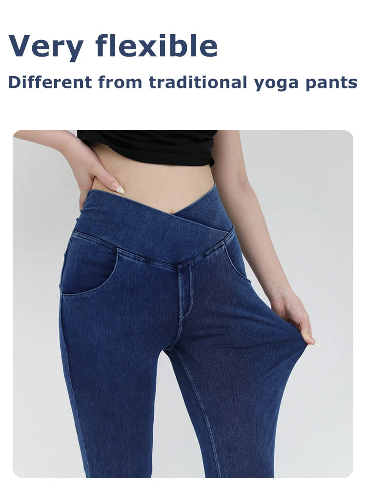 High Waist Denim Bell Bottom Jeans for Women with 4 Way Stretch and Comfortable Fit