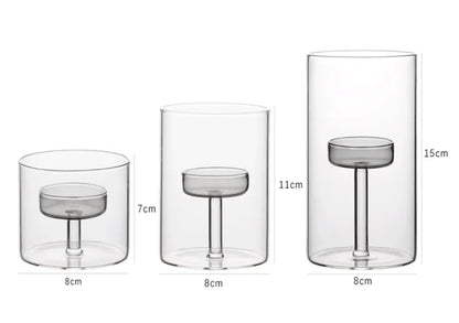 Glass candle holder for block candles and table decor