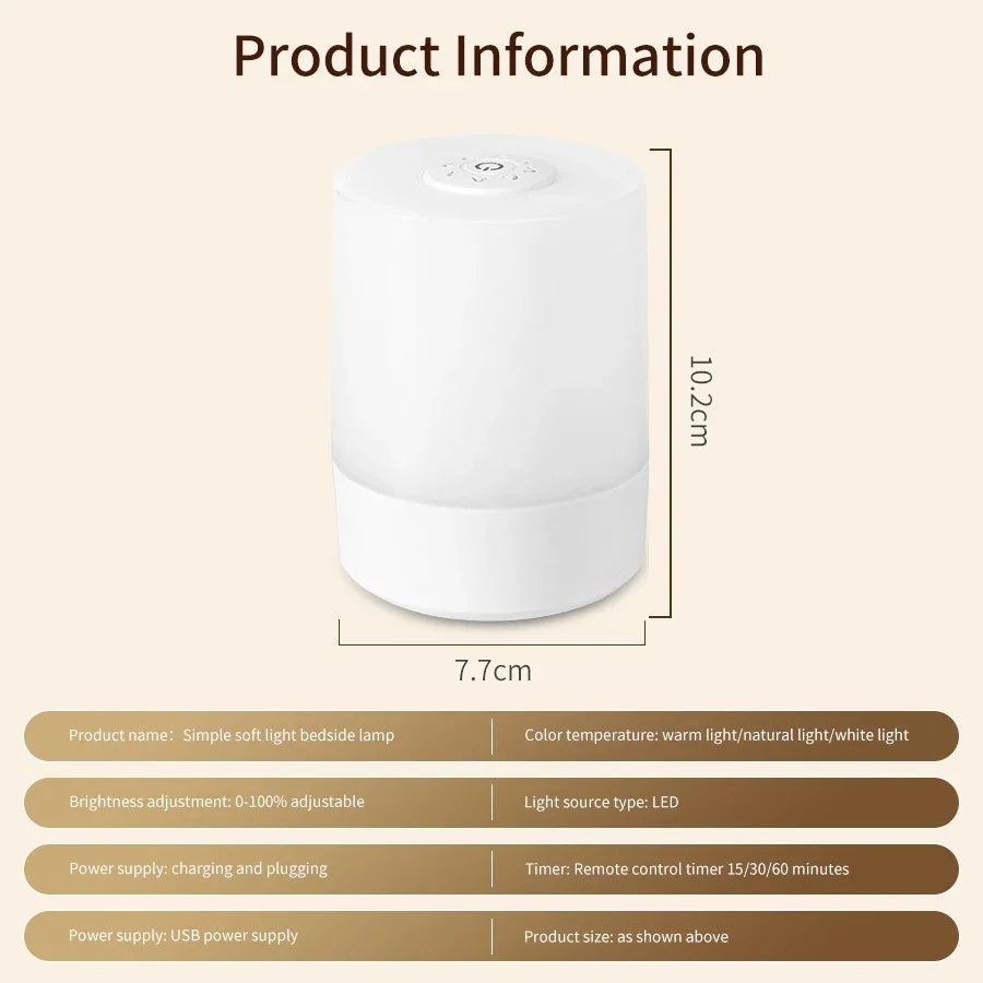 Touch bedside lamp with remote control and three light modes