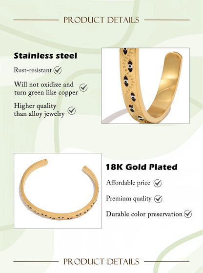 Women’s stainless steel cuff bracelet with an evil eye motif