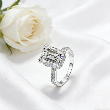 Radiant Ring Moissanite with Emerald Cut in Sterling Silver
