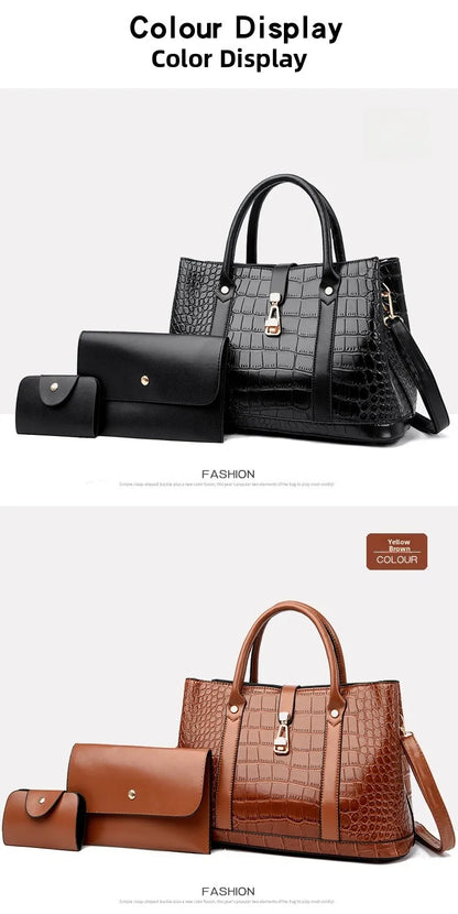 Crocodile-pattern handbag set with shoulder bags