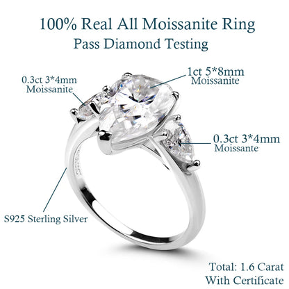 Pear-Cut Ring with Moissanite Center Stone GRA Certification D Color VVS1 for Engagement
