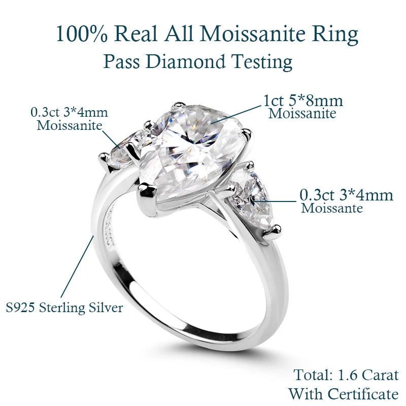 Pear-Cut Moissanite Ring in 18K Gold Plated Sterling Silver with Prong