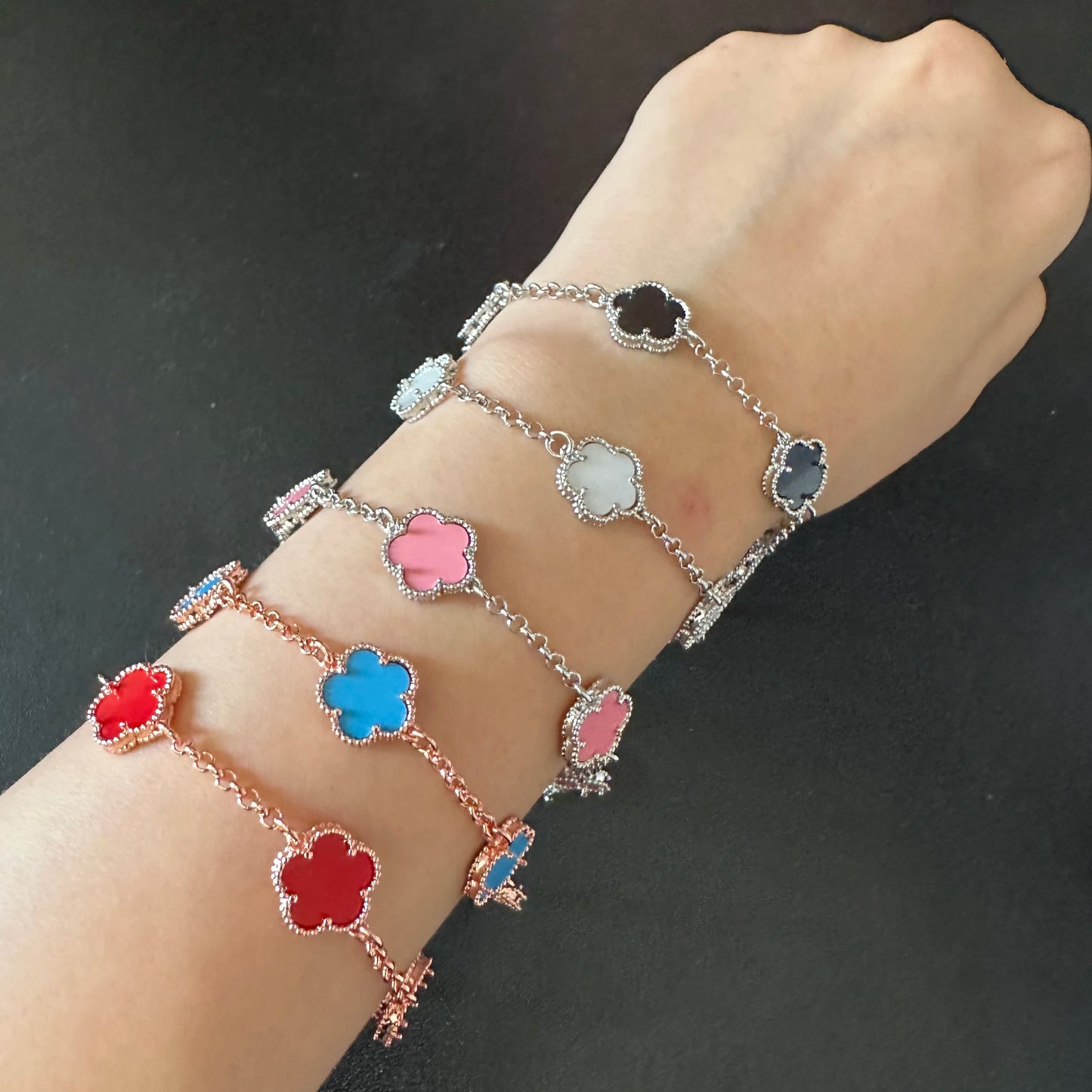 Silver Plated Rose Gold Clover Bracelet - Luxurious High Quality Jewelry for Women