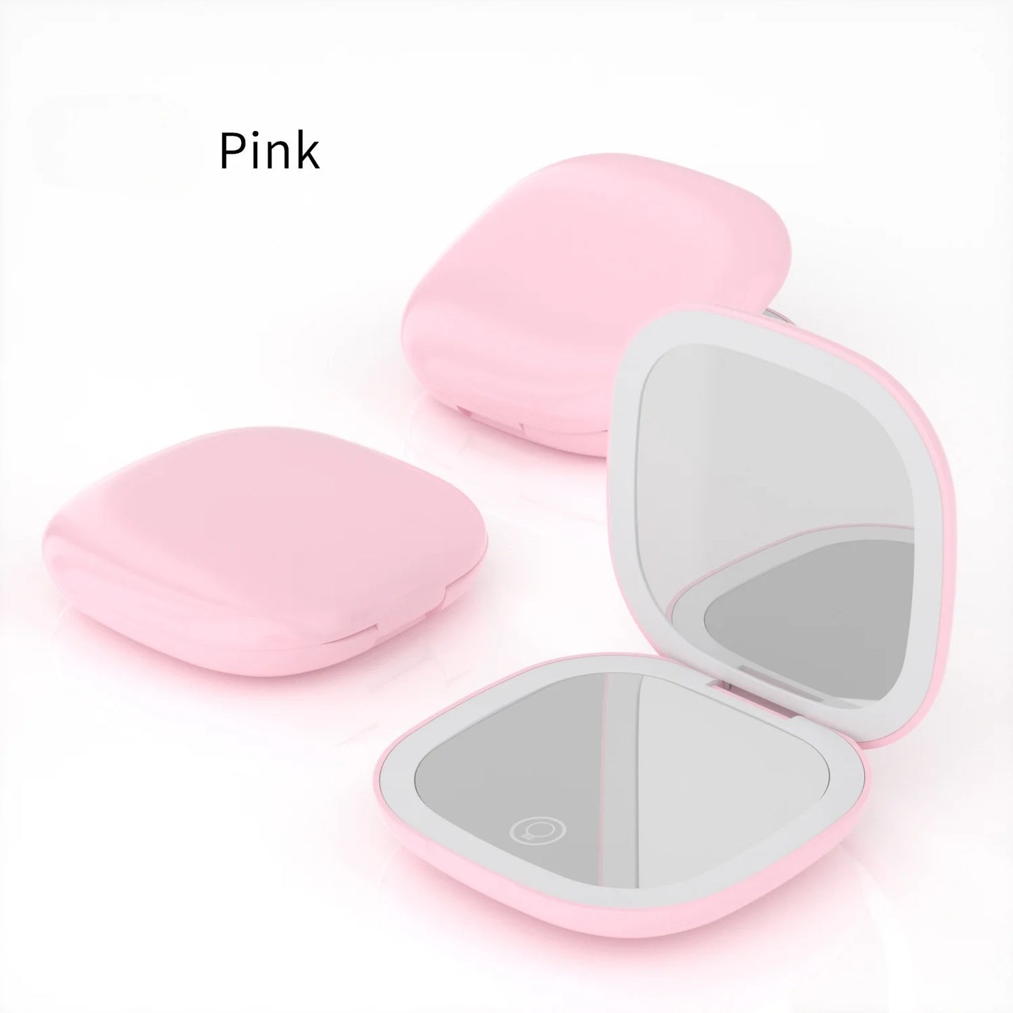 Portable Makeup Mirror with LED Fill Light Pocket Handheld Round Folding USB Charging Adjustable Hairdressing Tri Color Light