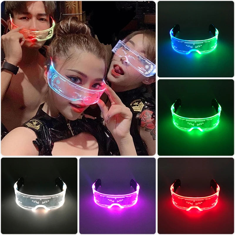 LED festival glasses with crystal bead illumination and glowing futuristic frames