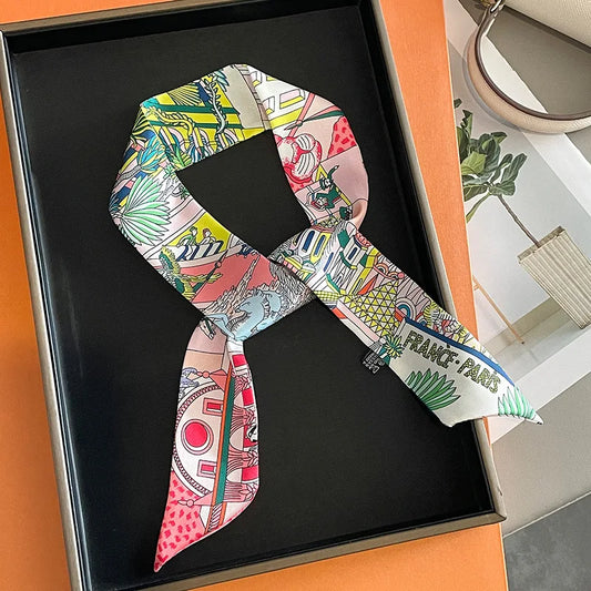 NEW 2026 Long Scarf for Women Narrow Ribbon Headband Female Neckerchief Handle Bag Band Bandana Hair Tie Accessories
