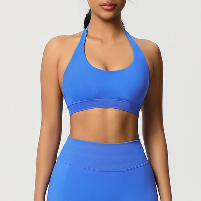Women’s Seamless Halter Backless Push-Up Sports Bra Cotton-Poly For Gym Running