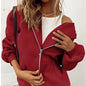 Women's Cotton Blend Hooded Sweatshirt With Zipper And Drawstring Pocket Long Sleeve