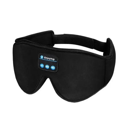 Black 3D sleep eye mask with Bluetooth controls, soft fleece material, and an adjustable strap.