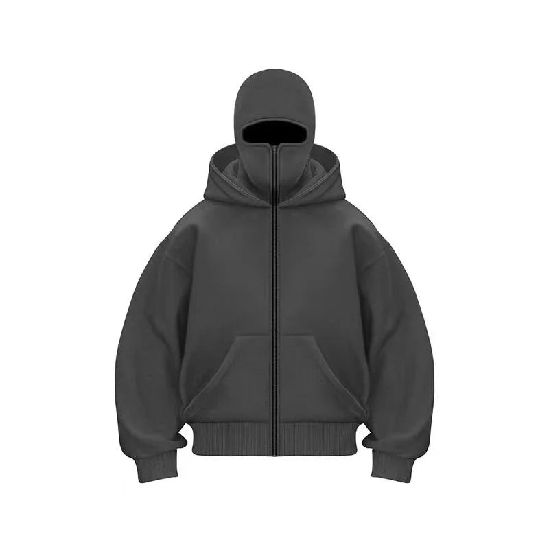 Unisex Cotton Blend Zip Hoodie With Built-In Hooded Face Mask For Cold Weather And Everyday Wear