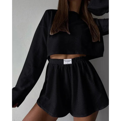 Soft Two-Piece Pajama Set with Long Sleeve Top and Shorts for Women