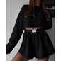 Soft Two-Piece Pajama Set with Long Sleeve Top and Shorts for Women