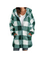 Plush women's coat 2026 long sleeve plaid hooded zipper loose coat with pocket coat women