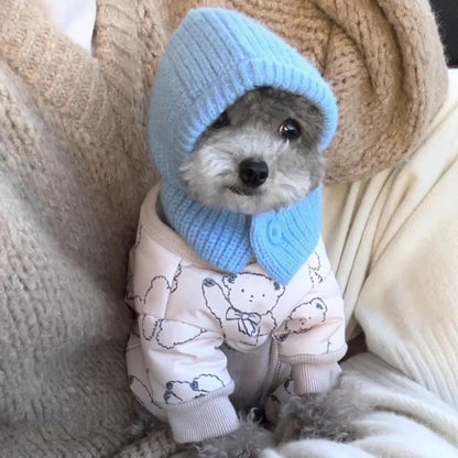 Dog Knitted Hat With Hooded Scarf Wool Cozy Winter Look