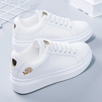 New 2026 Designer Shoes Women Running Spring Autumn Fashion White Breathable Embroidered Flower Lace-Up Casual Sneakers Zapatos De Mujer